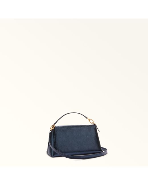Furla Blue Sfera Soft Mini Bag Grigio Blu Piuma Metal Calf Leather