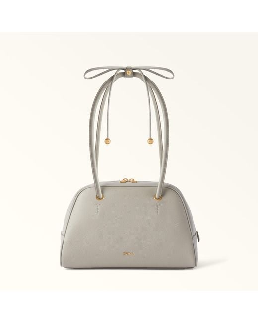 Furla Gray Poppy Dome Stone Diamond Grained Leather + Sidney Calf Leather