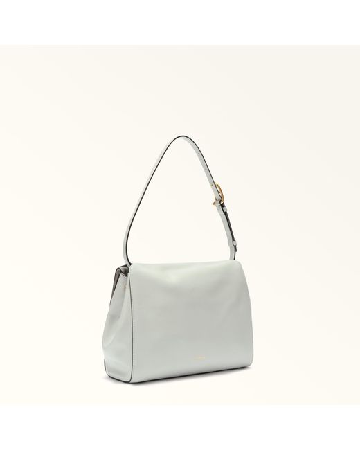 Furla White Domus Shoulder Bag Color Crystal Varrenne Calf Leather + Suede