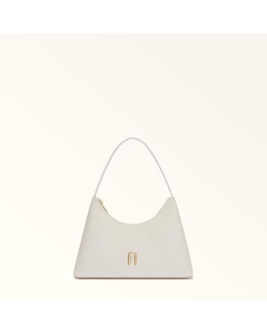 Furla White Diamante Shoulder Bag Panna Soft Calf Leather