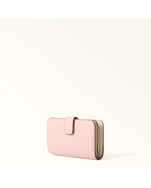 Furla Pink Camelia Compact Wallet Cloudy Textured Leather
