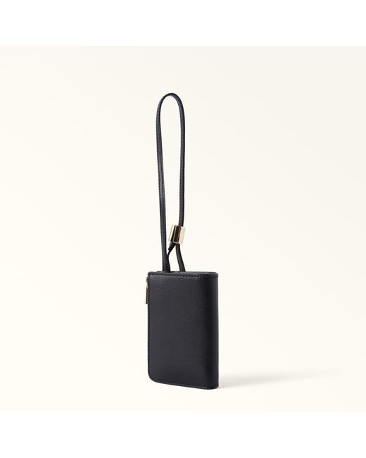 Furla Black Laura Card Case Nero Textured Leather