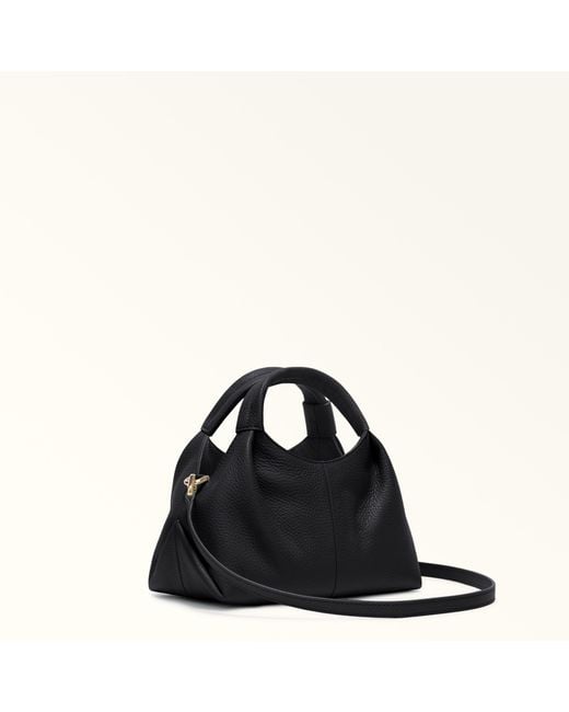 Furla Black Planeta Shoulder Bag Nero Keria Grained Calf Leather