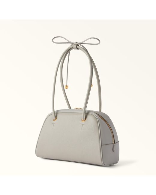 Furla Gray Poppy Dome Stone Diamond Grained Leather + Sidney Calf Leather