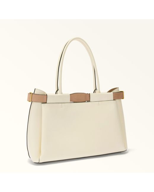 Furla Natural Iris Tote Avorio Torino Calf Leather + Cowhide