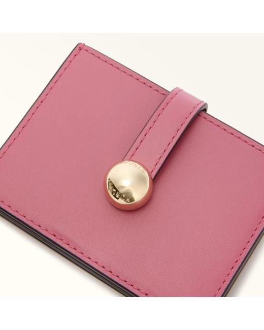 Furla Pink Sfera Card Case Blush Soft Calf Leather