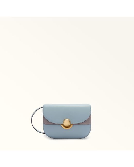 Furla Blue Sfera Crossbody Mini Cirro Soft Calf Leather + Suede