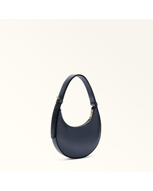 Furla Blue Delizia Mini Bag Grigio Blu Piuma Metal Calf Leather