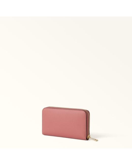 Furla Pink Camelia Zip Around Toni Rosewood Sidney Calf Leather + Heart Patch