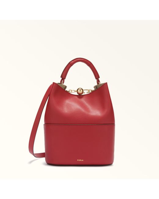 Furla Red Sfera Bucket Bag Lacca Napoli Double Calf Leather
