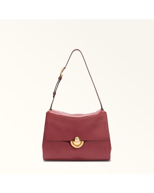 Furla Red Domus Shoulder Bag Rubino Varrenne Calf Leather + Suede