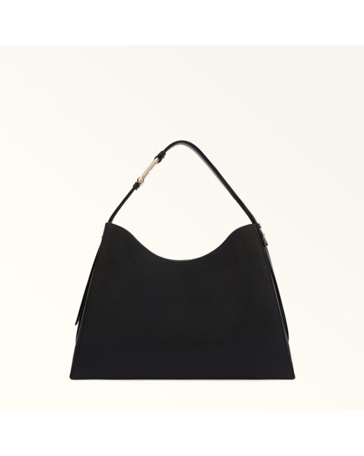 Furla Black Nuvola Schultertasche Nero Genarbtes Kalbsleder Damen