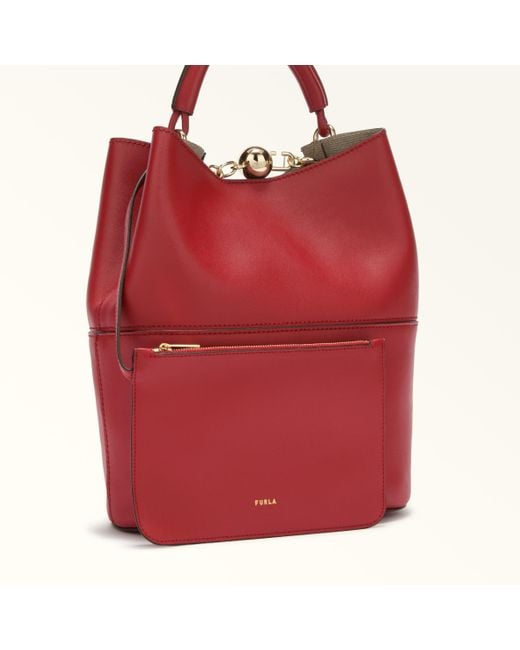 Furla Red Sfera Bucket Bag Lacca Napoli Double Calf Leather