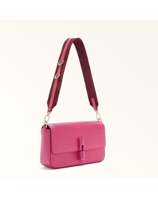 Furla Red Fiona Shoulder Strap Toni Velvet Ribbon Fabric + Sidney Calf Leather