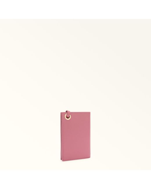 Furla Pink Laura Card Case Blush Textured Leather