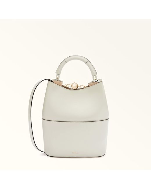 Furla White Sfera Bucket Bag Panna Napoli Double Calf Leather