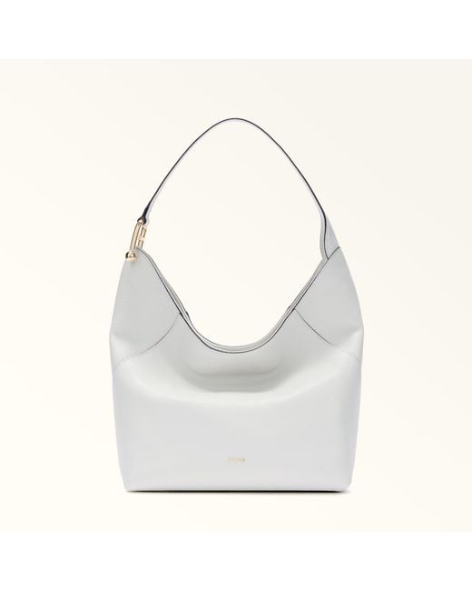 Furla Gray Lara Shoulder Bag Talco H Grained Calf Leather