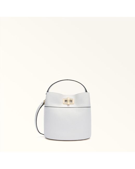 Furla White Amelia Bucket Bag L Talco H Grained Calf Leather