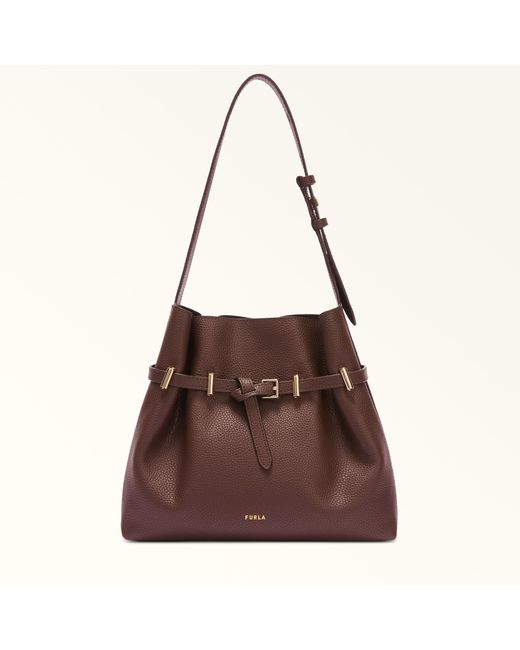 Furla Brown Aura Bucket Bag Cioccolato Keria Grained Calf Leather