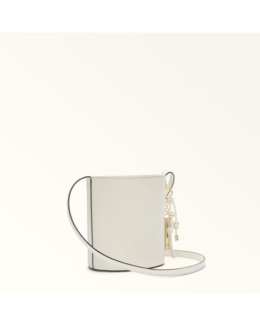 Furla White Roxie Bucket Bag Panna Textured Leather