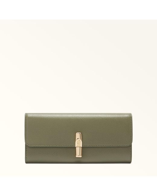 Furla Green Iride Continental Wallet Avocado Textured Leather