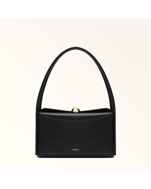 Furla Black Nicole Shoulder Bag Nero Night Calf Leather + Sidney Calf Leather