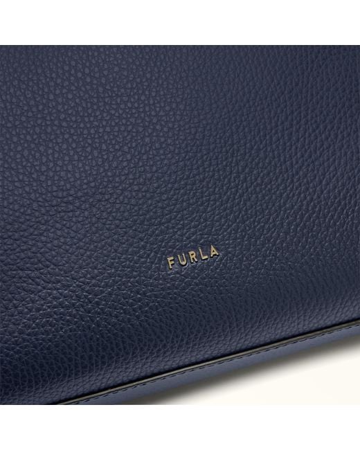 Furla Blue Lara Shoulder Bag Mediterraneo Grained Calf Leather