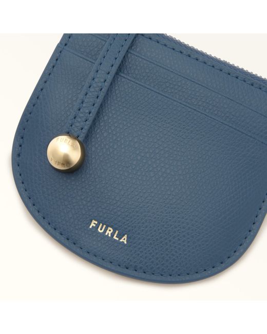 Furla Blue Laura Kartenetui Grigio Blu Strukturiertes Leder Damen