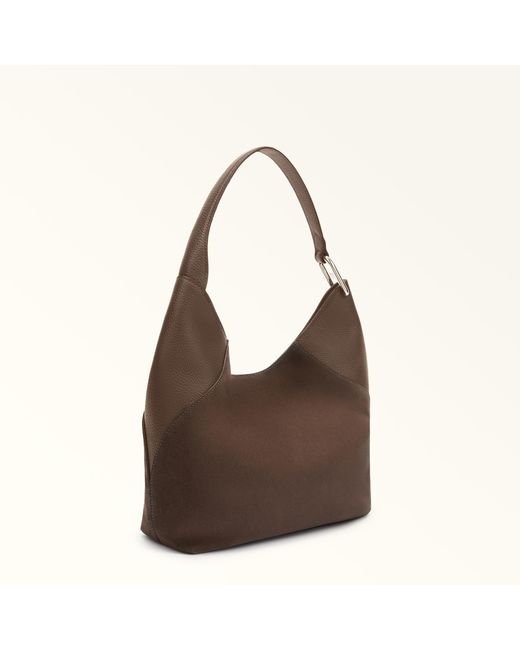 Furla Brown Lara Shoulder Bag Toni Espresso Suede + Grained Calf Leather