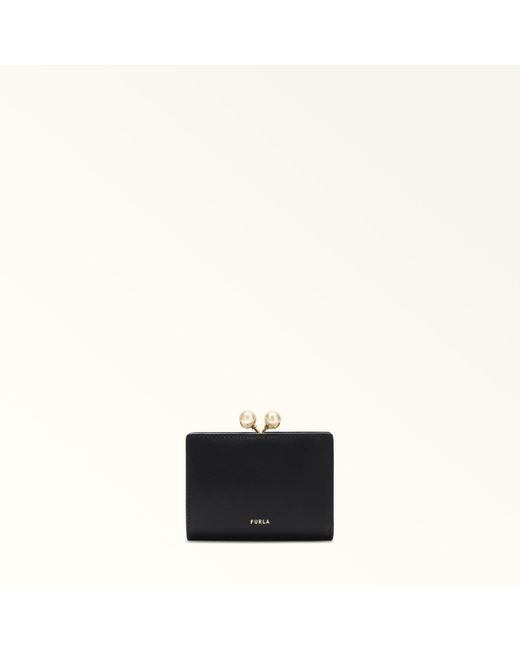 Furla Black Dots Compact Wallet Nero Sidney Calf Leather