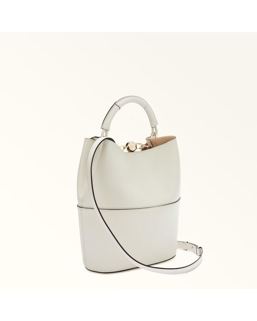 Furla White Sfera Bucket Bag Panna Napoli Double Calf Leather