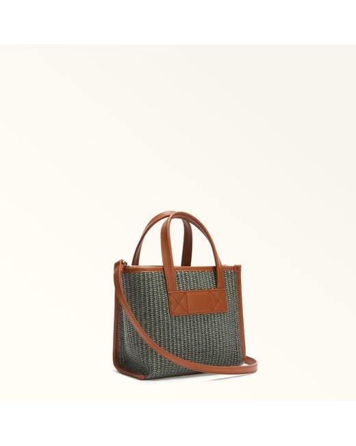 Furla Green Divide It Tote Mini Toni Agave Light Tuscany Woven Colorblock + Soft Calf Leather