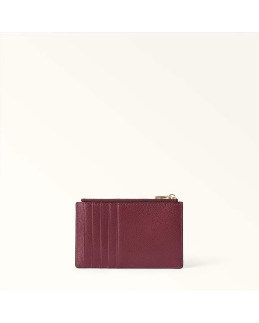 Furla Purple Camelia Card Case Apple Textured Leather
