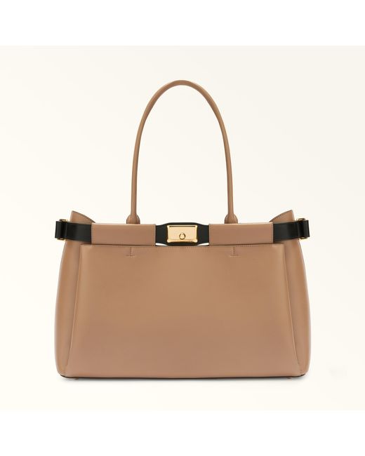 Furla Natural Iris Tote Deserto Torino Calf Leather + Cowhide