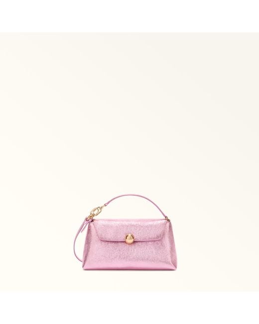 Furla Pink Sfera Soft Mini Bag Sakura Piuma Metal Calf Leather