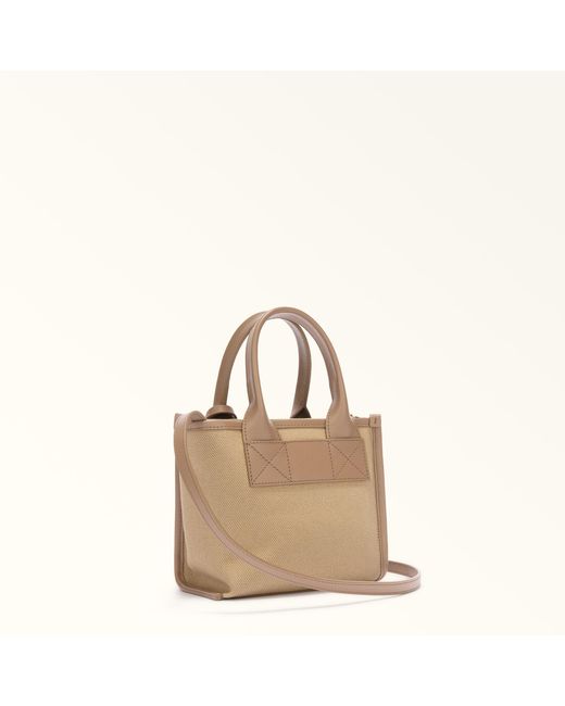 Furla Divide It Tote Mini Naturale Canvas Fabric + Soft Calf Leather