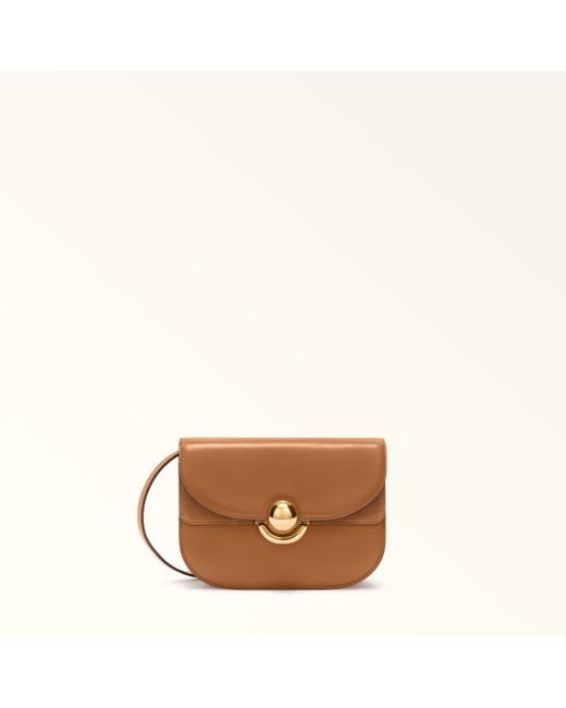 Furla Brown Sfera Crossbody Mini Brandy Soft Calf Leather + Suede
