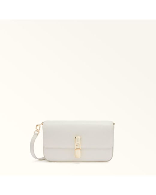 Furla White Iride Umhängetasche Panna Strukturiertes Leder Damen