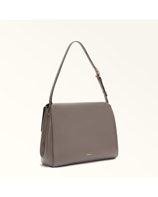 Furla Gray Domus Shoulder Bag Urban Varrenne Calf Leather + Suede