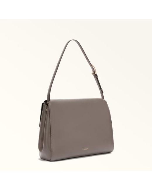 Furla Gray Domus Shoulder Bag Urban Varrenne Calf Leather + Suede