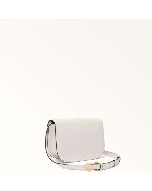Furla White Sfera Crossbody Mini Panna Soft Calf Leather + Suede