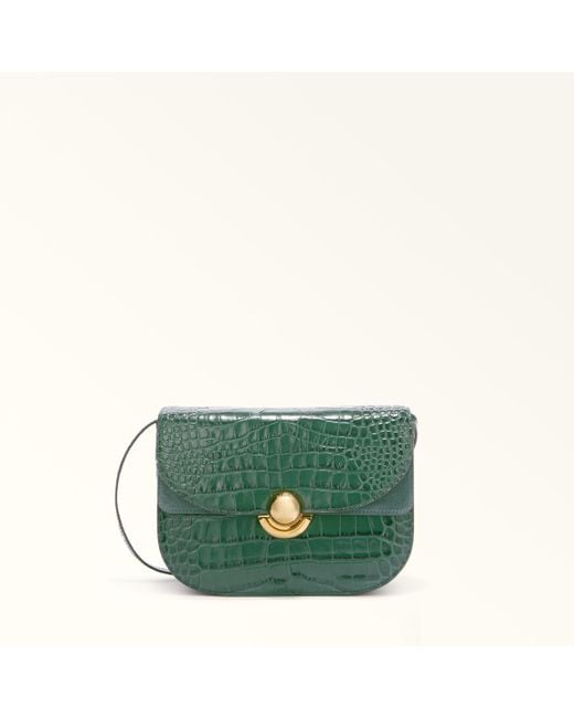 Furla Green Sfera Umhängetasche Botanical Kalbsleder Mit Krokoprägung + Wildleder Damen