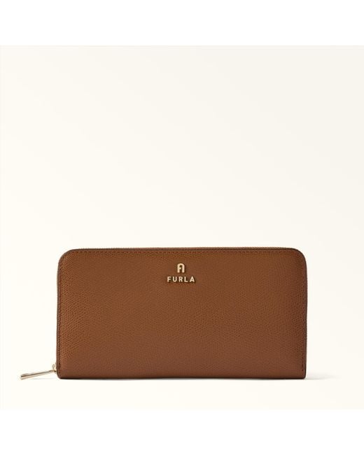 Furla Brown Camelia Zip Around Cognac H Textured Leather