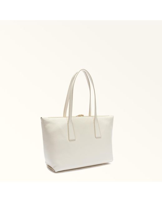 Furla White Olivia Tote Panna Grained Calf Leather