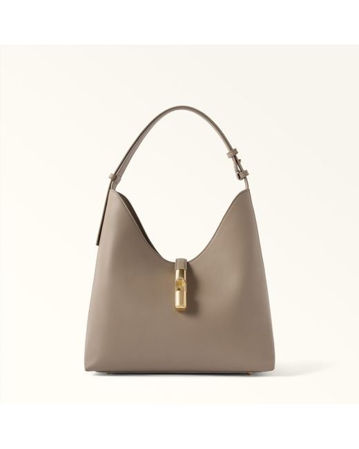 Furla Gray Goccia Shoulder Bag Linen Sidney Calf Leather