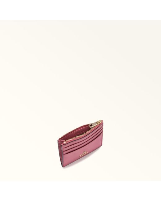 Furla Pink Camelia Card Case Blush Textured Leather