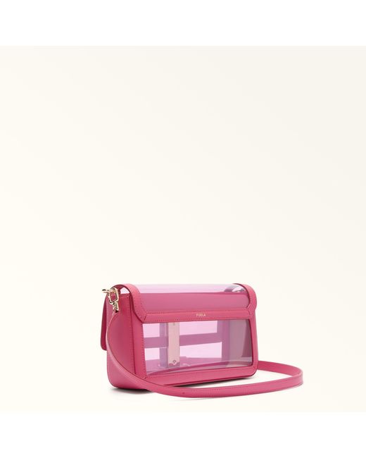 Furla Pink Iride Crossbody Toni Velvet Tpu Fabric + Sidney Calf Leather