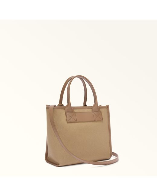 Furla Divide It Tote Naturale Canvas Fabric + Soft Calf Leather