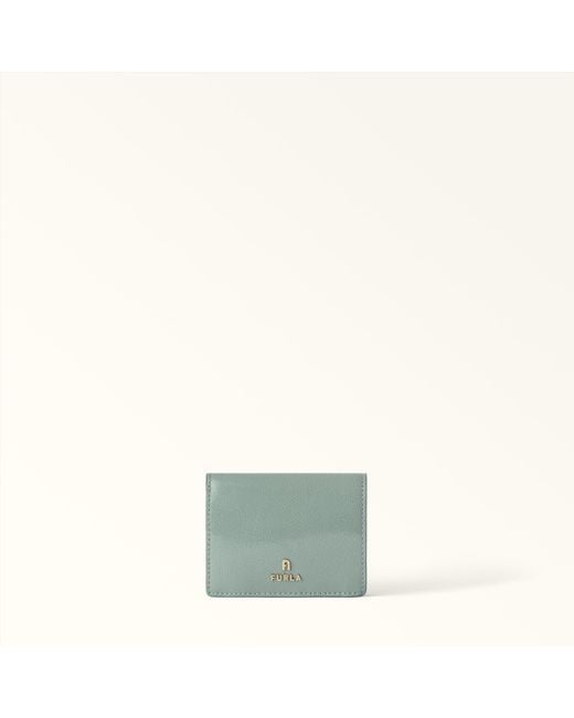 Furla Green Camelia Compact Wallet Winter Sky Varnished Ares Textured Leather