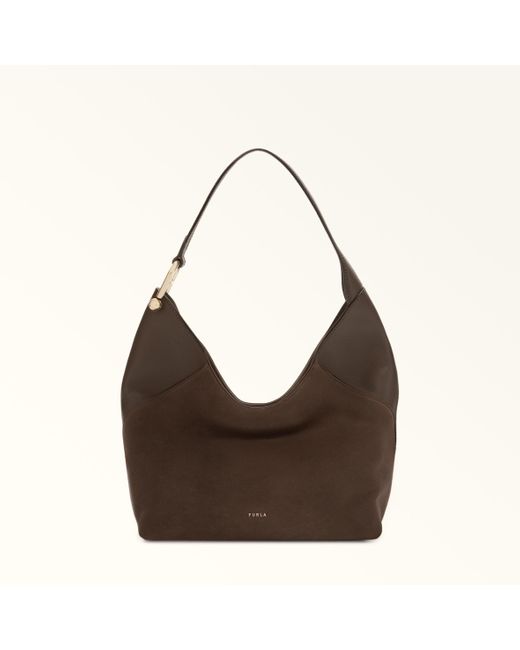 Furla Brown Lara Shoulder Bag Toni Mogano Suede + Grained Calf Leather